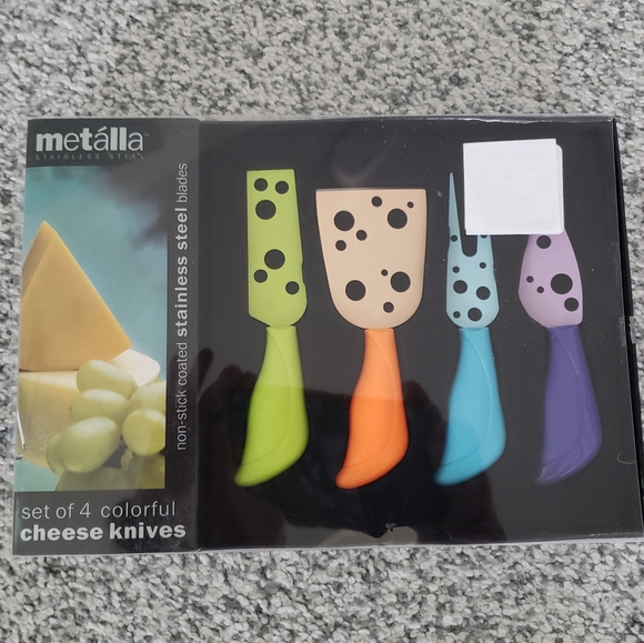 Cheese Knives Set Of 4 Metalla Stainless Steel blades - Picture 1 of 4